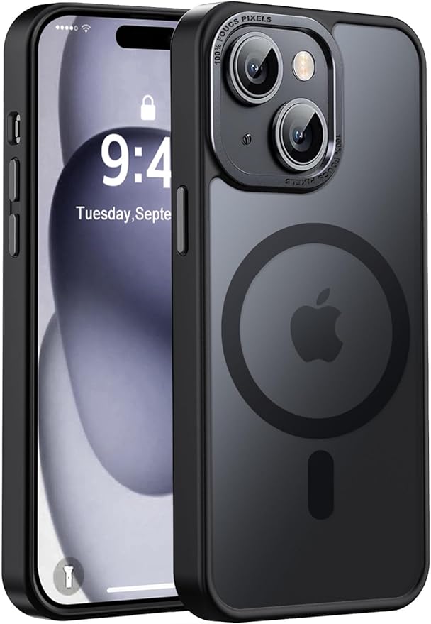 Newfuture Magnetic for iPhone 15 Case [Compatible with Magsafe] [Military Grade Drop Protection] Translucent Matte Anti-Fingerprint Shockproof Phone Case for iPhone 15 6.1 inch, Black