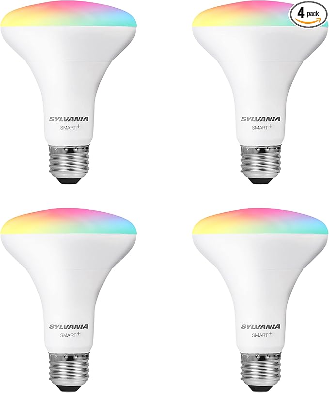 Sylvania WiFi LED Smart Light Bulb, 65W Equivalent Full Color and Tunable White BR30, Dimmable, Works with Alexa and Google Home Only - 4 Pack (75688)
