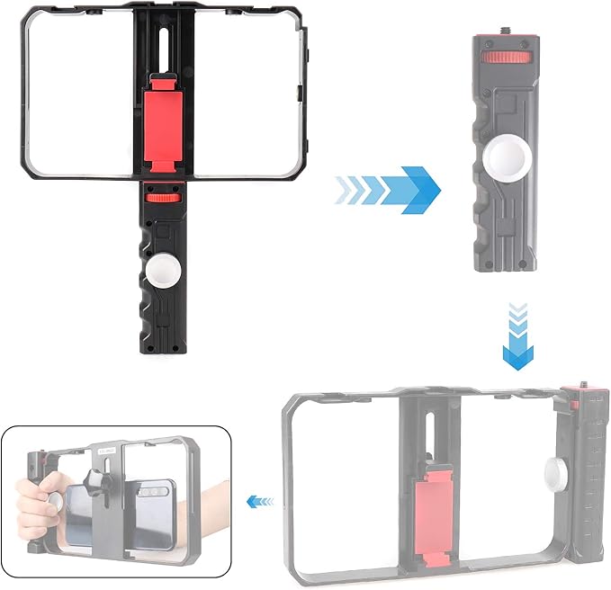 FocusFoto Pro Smartphone Video Rig Filmmaking Recording Vlogging Handheld Cage Handle Grip Stabilizer with Triple Cold Shoe Mount, fit for iPhone 12 Pro Max XS X 8 7 6 Plus OnePlus Samsung