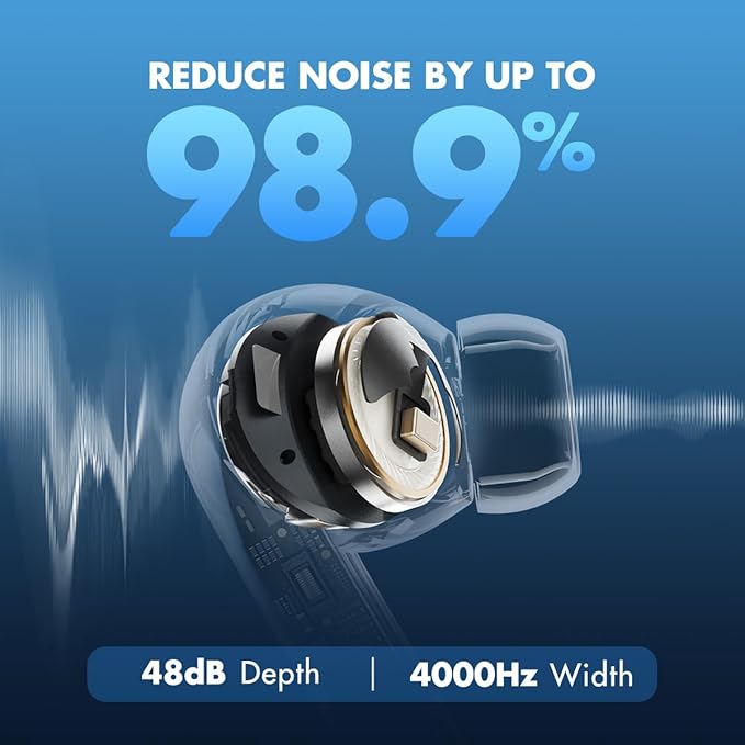 ROSESELSA EARFREE-i5 TWS Earbuds Hybrid Active Noise Cancellation Headphones LDAC HiFi Sound Wireless Earphones 48dB ANC IPX5 Bluetooth 5.3 Game Mode 54ms (Champagne)
