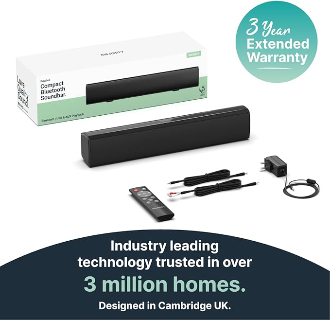 Majority 15 Inch White Soundbar for TV, Bluetooth Sound Bar 50 Watts, Home Audio Speaker, Small PC Soundbar Speaker | AUX, RCA, Optical, USB | Gaming, Music, Movies | Bowfell