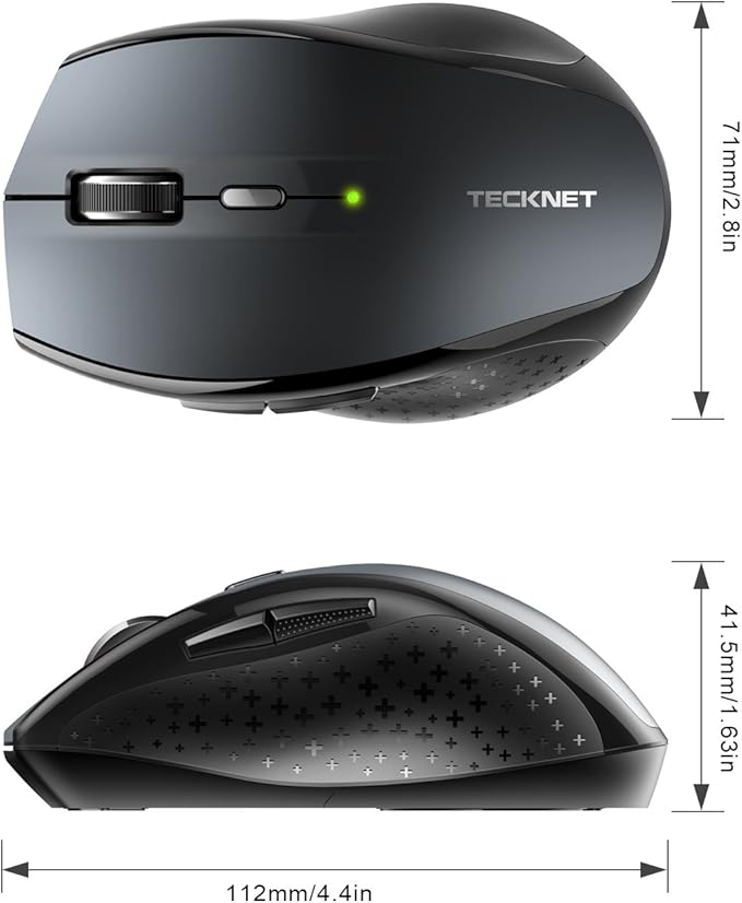 TECKNET 3-Device Bluetooth Mouse, Silent Wireless Mouse with 6-Level DPI up to 4800, 2-Year Battery, 6 Buttons for Wide Compatibility - Gray