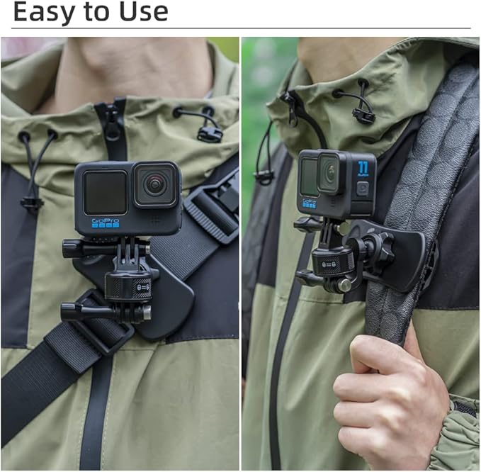 Magnetic Backpack Strap Mount Quick Clip Mount with Magnetic Adapter, Bag Belt Shoulder Strap Clip Holder Compatible with Gopro Hero 13/12/11/10, DJI Osmo Action 6/5Pro/4/3, AKASO and More
