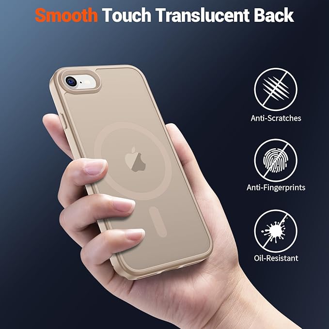 SUPFINE Magnetic for iPhone SE Case 2022 (3rd)/2020 (2nd), iPhone 8 Case (Compatible with MagSafe) (Military Grade Drop Protection) Translucent Matte Shockproof Phone Case,Desert Gold