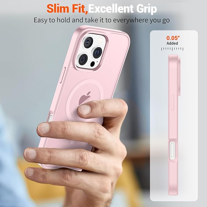 SUPFINE Magnetic for iPhone 16 Pro Case (Compatible with MagSafe) (Military Grade Drop Protection) Translucent Matte Shockproof Phone Cover,Light Pink