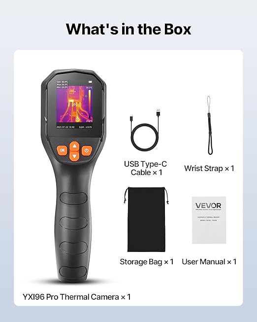 VEVOR Thermal Camera, TISR Super Resolution 240x180, Thermal Imaging Camera with 2MP Visual Camera, 96x96 IR Resolution, 25HZ Refresh Rate, -4°F to 1022°F, 4 Image Modes & 6 Color Palettes