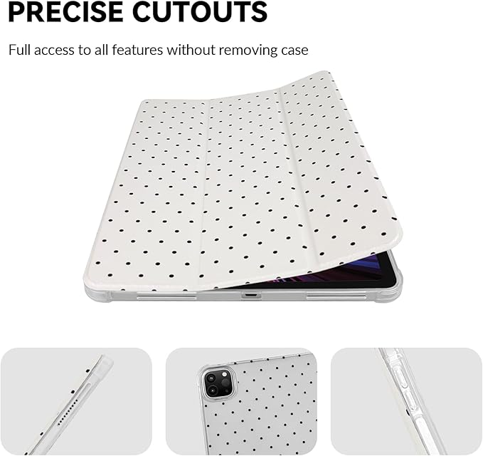 Lovmooful Compatible for iPad Pro 12.9-Inch 2022/2021/2020/2018 (6th/5th/4th/3rd Generation) Case with Pencil Holder Cute Polka Dot with Aesthetic Design Soft TPU Trifold Stand Protective-White