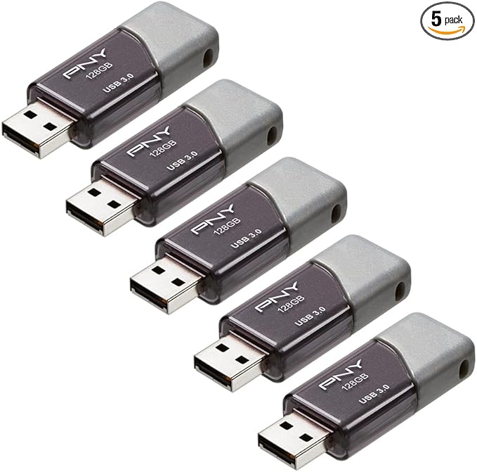 PNY 128GB Turbo Attaché 3 USB 3.0 Flash Drive 5-Pack – Grey, P-FD128X5TBOP-MP, 100MB/s, Light-Weight Durable - Data Storage and Transfer