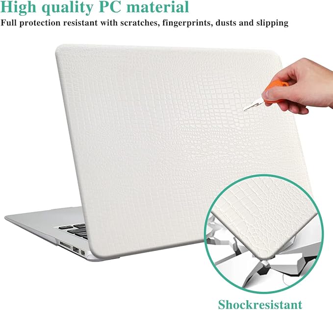 DTangLsm for MacBook Pro 13 inch Case 2025-2016 M2 M1 A2338 A2289 A2251 A2159 A1989 A1706 A1708, Crocodile Skin Alligator PU Leather Hard Shell Cover for MacBook Pro 2020 Case+Keyboard Cover, White