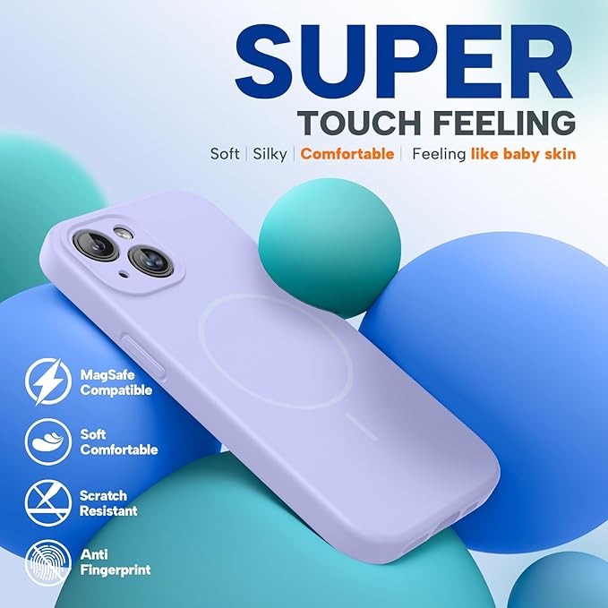 Miracase Magnetic for iPhone 15 Plus Case, [Soft Anti-Scratch Microfiber Lining], Magnetic for MagSafe, Liquid Silicone Shockproof Drop Protection Phone Case for 15 Plus, Light Purple