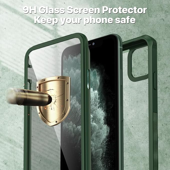 CENHUFO Privacy for iPhone 11 Pro Max Case, Full Body Phone Case with Built-in 9H Tempered Glass Privacy Screen Protector and Camera Lens Protector, Anti Peep Shockproof Bumper Clear Cover - Green