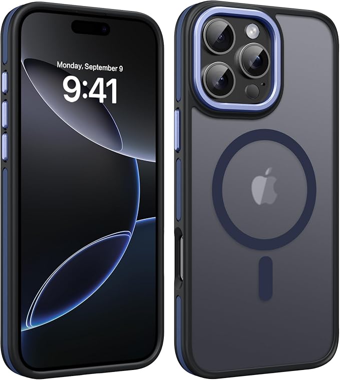 YINLAI Case for iPhone 16 Pro Max, Magnetic Case [Compatible with Magsafe] Supports Wireless Charging Slim Translucent Matte Women Men Shockproof Protective Back Phone Cover 6.9 Inch, Black/Blue
