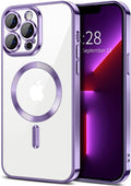 Hython Magnetic Clear for iPhone 13 Pro Case with Camera Lens Protector [Compatible with MagSafe] Luxury Plating Edge Slim Soft TPU Cover Protective Phone Case for iPhone 13 Pro 6.1", Light Purple