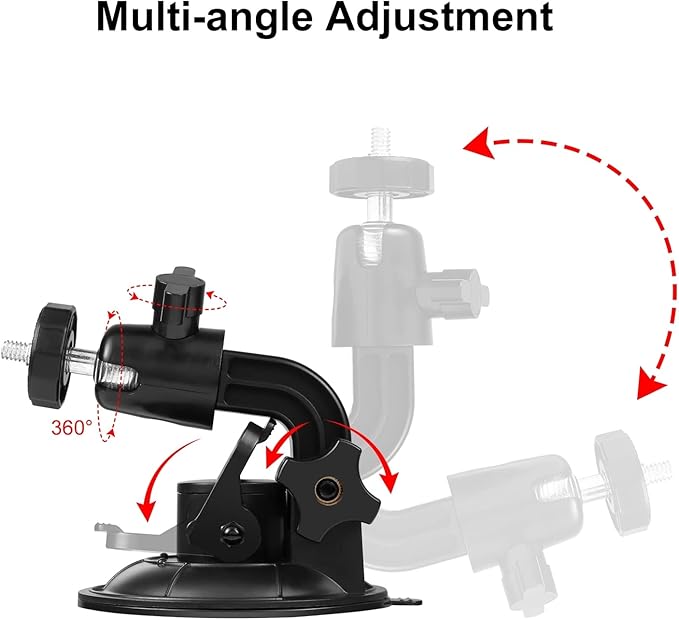 PULUZ Car Suction Cup Mount for GoPro/Insta 360/DJI Osmo Action Camera Vehicle Window & Windshield Mount Holder Camera Mount with 2.3-3.3 inch Phone Clamp & Tripod Adapter
