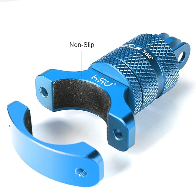 HSU Aluminum Bike Bicycle Handlebar Mount for Gopro Hero 13/12/11/10/9/8/7/6/5/4 Session SJCAM AKASO Campark and Other Action Cameras, 360 Degrees Rotary Mountain Bike Rack Mount (Blue)