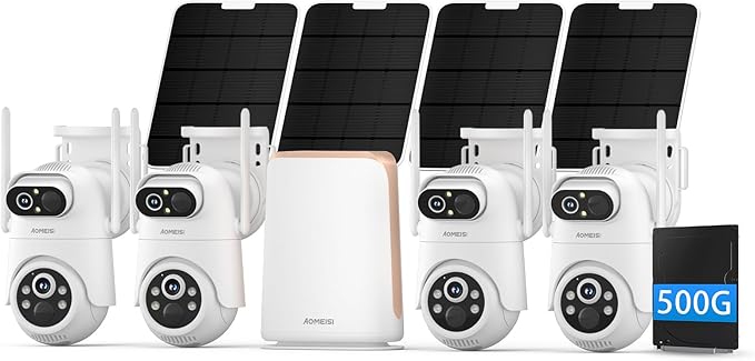 Eseecloud Si-Home Dual Lens Solar Security Camera Wireless Outdoor System,5GHz Wi-Fi, Battery Power, Color Night Vision, Two Way Audio, Easy to Setup,AI Motion Tracking,500GB, 180 Days Exchange Policy