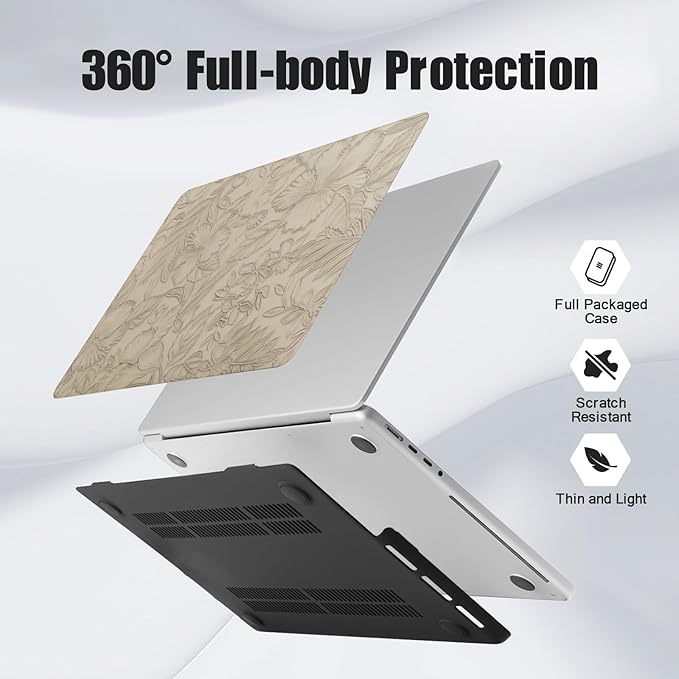 DTangLsm for MacBook Pro 14 inch Case 2026 M5, 2025 2024-2021 M4 M3 M2 M1 A3426 A3427 A3434 A3112 A3185 A3401 A2918 A2992 A2779 A2442 Pro Max, Textured Retro Leather Hard Case & Keyboard Cover,Apricot