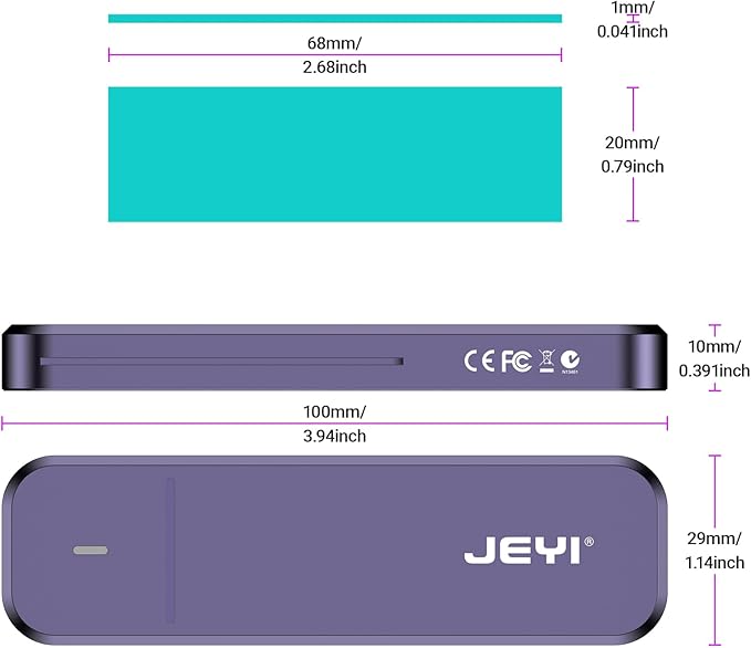 JEYI NVMe SSD Enclosure, 10Gbps M.2 to USB C Adapter/Reader, Aluminum Cooling, M Keys, Compatible with 2230/2242/2260/2280 SSDs