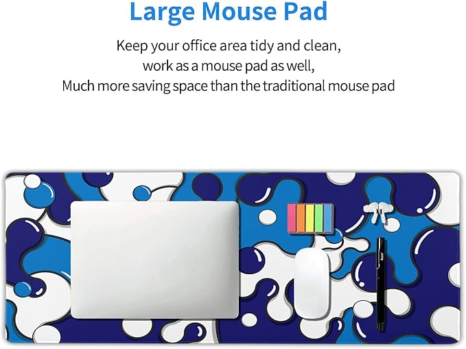 Navy Blue White Mouse Pad Anime Cool Geometric Japanese Extended Desk Mat 80X30 cm Non-Slip Rubber Base Stitched Edge Large XL Mousepad for Desk Gaming Laptop Desktop,31.5×11.8 Inch
