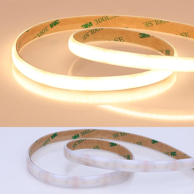 JOYLIT Diffused COB LED Light Strip 24V 3000K Warm White 16.4FT 525LM/FT Super Bright UL Premium Milky White Gel Coated Waterproof LED Tape Spotless 1400LEDs 100W Dimmable CRI 92+