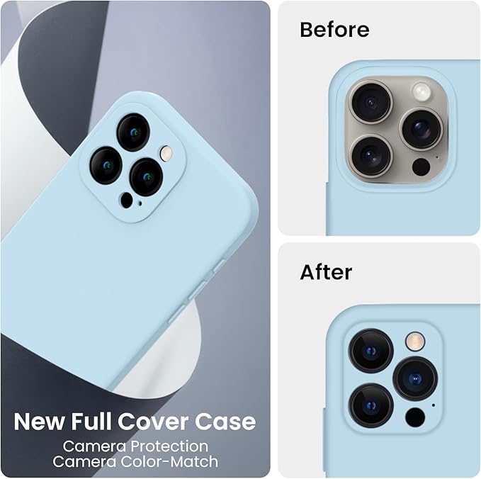FireNova Designed for iPhone 16 Pro Max Case, Silicone Upgraded [Camera Protection] Phone Case, Soft Anti-Scratch Microfiber Lining Inside, 2024, Sky Blue