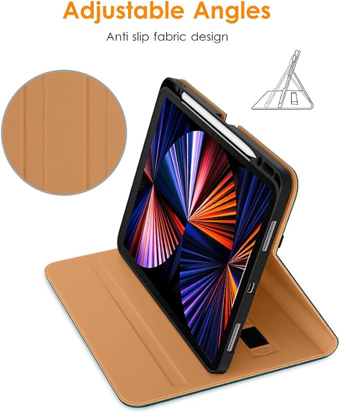 DTTO for iPad Pro 12.9 6th / 5th / 4th / 3rd Generation Case 2022/2021/2020/2018, Premium Leather Folio Stand Cover with Built-in Apple Pencil Holder -Auto Wake/Sleep and Multi Viewing Angles, Green