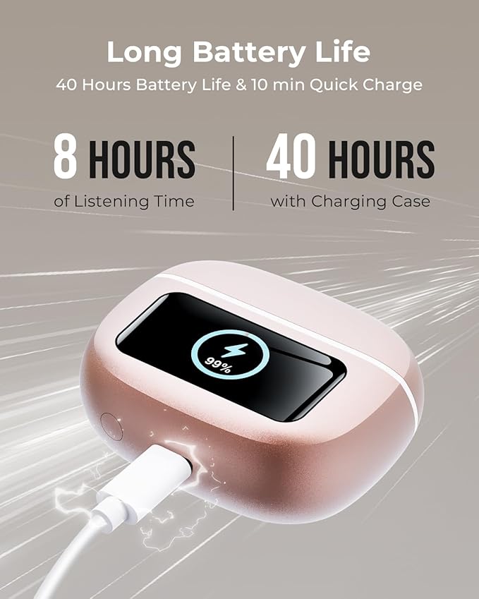 Wireless Earbuds, Ear Buds Active Noise Cancelling with Charging Case, 6.0 Bluetooth Earbuds with AI Clear Calls, 40H Playtime for Sports & Working, Stereo Sound Headphones for iPhone/Android-RoseGold