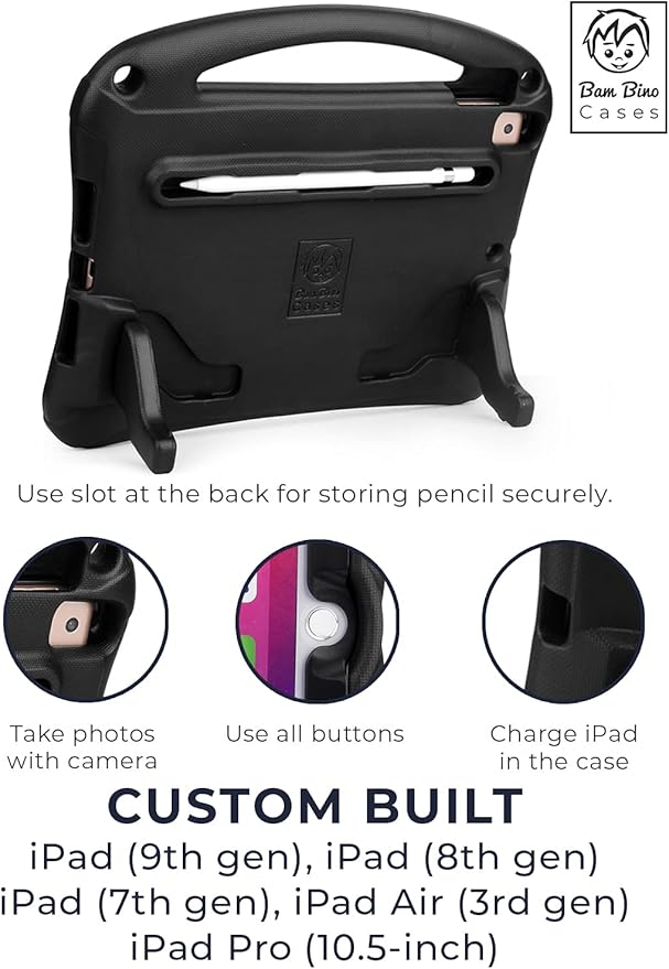 Bam Bino Space Suit iPad 9th Generation Case Kids, iPad 8th/7th/10.2 inch iPad Case for Kids | Lightweight Cover with Screen Protector, Handle, Stand, Shoulder Strap, Pencil Holder (Galactic Blue)