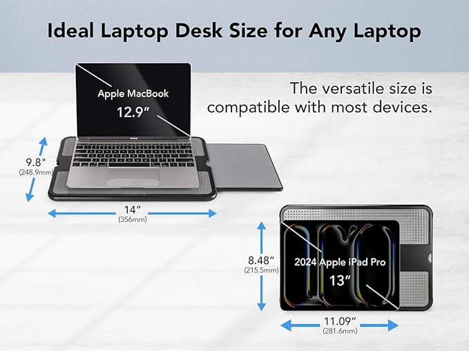 EHO Laptop Lap Pad - Laptop Stand Pad w Retractable Mouse Pad Tray, Anti-Slip Heat Shield Tablet Notebook Computer Stand Table w/Sturdy Stable Cooler Work Surface for Bed Sofa Couch or Travel