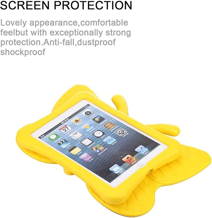 Kids Case for Apple iPad Mini 5/Mini 4/Mini 3/Mini 2/Mini 1 with kickstand Soft EVA Foam Lightweight Shockproof Stand Cover for iPad Mini 5th/4th/3rd/2nd/1st Generation 7.9", Yellow Butterfly