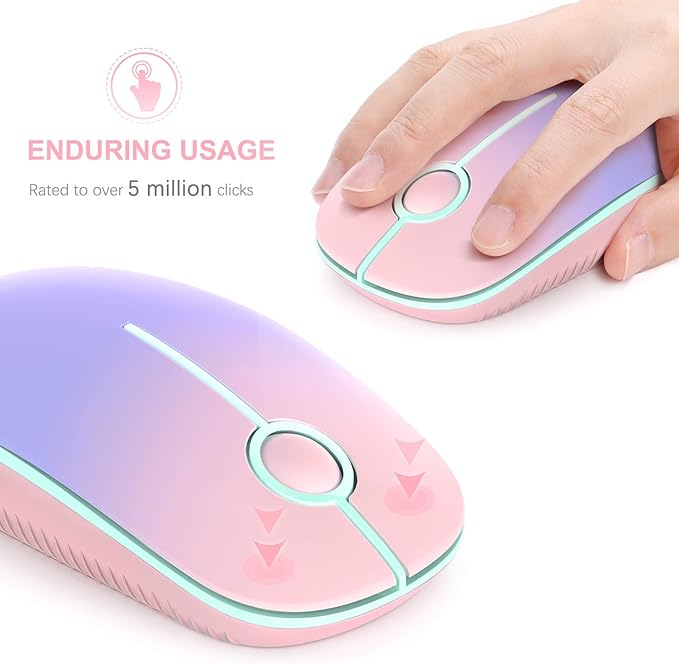 Unipows Wireless Mouse - 2.4G Slim Portable Computer Mouse with Nano Receiver, Less Noise Mobile Optical Mice for Notebook, PC, Laptop, Computer, Mac (Gradient Pink to Purple)