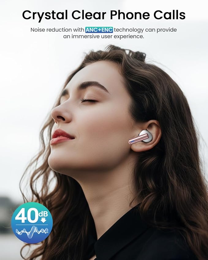 ZIUTY Wireless Earbuds Bluetooth Headphones, ANC/ENC Noise Cancelling, Ear Buds with Multifuntional Touch Screen, 40H Stereo Sound for Sports, IPX7 Clear Calls, 5 EQ for iOS Android (Rose Gold)