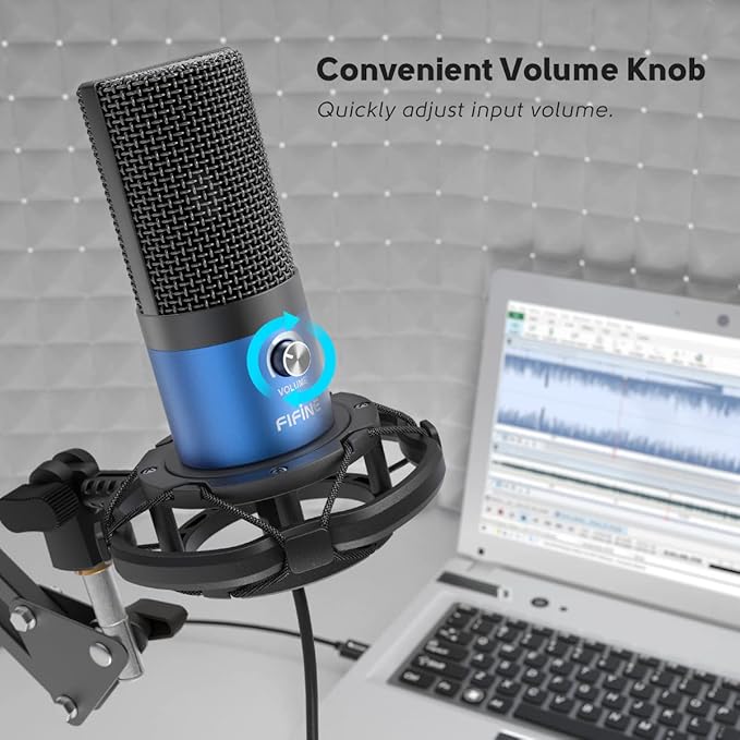 FIFINE USB Recording PC Microphone Kit, Computer Condenser Cardioid Mic on Mac Windows PS4/PS5, for Streaming, Podcasting, Gaming, Video, Home Use, with Gain Knob, Arm Stand-T669 Blue