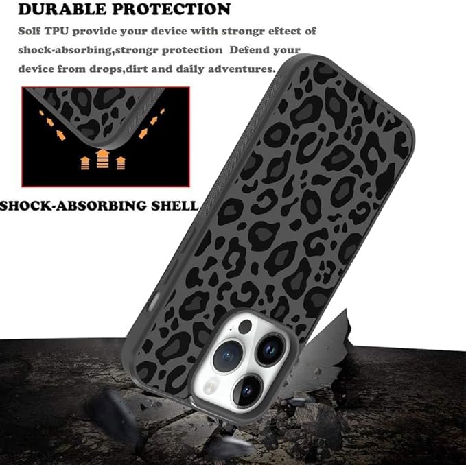 KANGHAR Case Compatible with Phone 15 Pro Max,Black Leopard Design Compatible with MagSafe,Tire Texture Non-Slip +Shockproof Rugged TPU Protective Magnetic Case for Phone 15 Pro Max 6.7 Inch