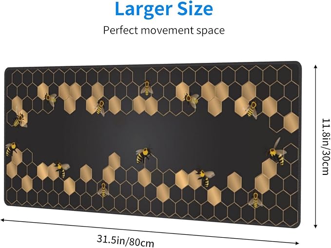 Honeycomb Bee Gaming Mouse Pad Extended Large Mouse Mat 31.5 X 11.8 Inch Nonslip Rubber Base Long Desk Pad Stitched Edges Mousepad Mice Pad for Office Home Game