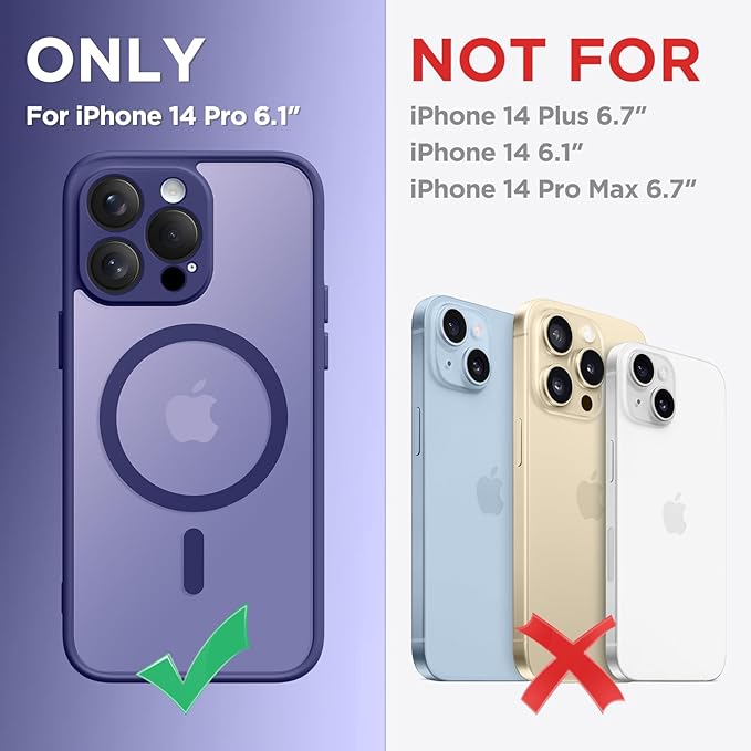 CAPRARO Magnetic for iPhone 14 Pro Case, [Compatible with MagSafe] [Full Camera Protection] Shockproof Protective Slim Translucent Matte Phone Case for iPhone 14 Pro 6.1'', Purple Eggplant