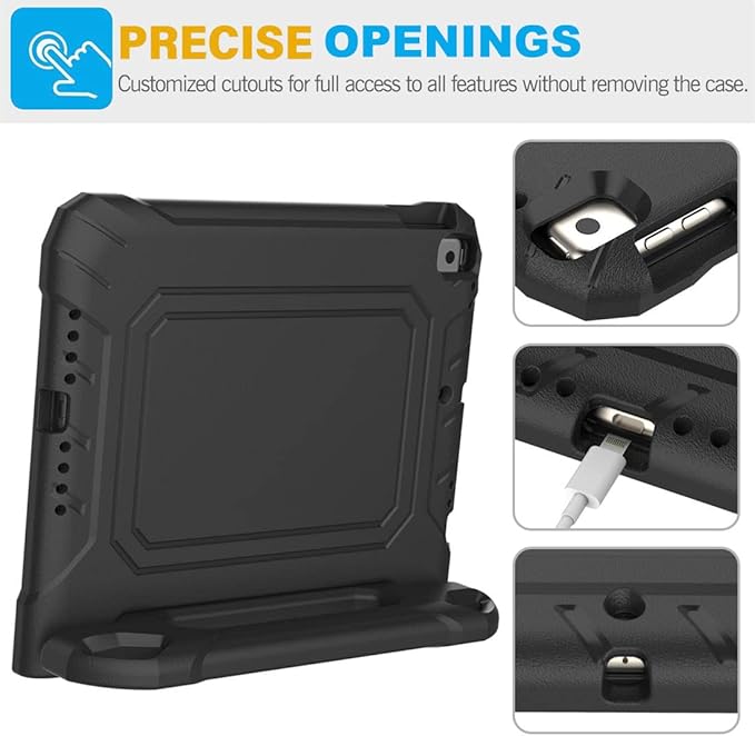 SUPLIK Kids Case for iPad 5th/6th Generation (9.7 inch, 2017/2018), iPad Air 1 & Air 2 & Pro 9.7 Case with Screen Protector, Durable Shockproof Kids Cover with Handle Stand, Black