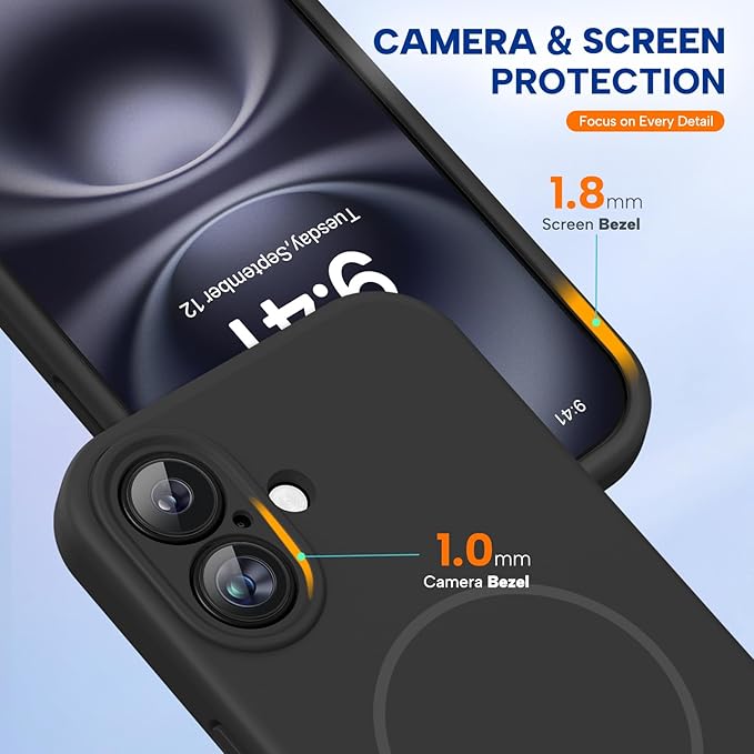 Miracase Compatible with iPhone 16 Case, [Soft Anti-Scratch Microfiber Lining], Compatible with MagSafe, Liquid Silicone Case Shockproof Drop Protection Phone Case for 16,Black