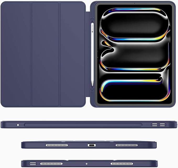 iMieet iPad Pro 13 Inch Case (M5/M4) 2025/2024 with Pencil Holder, Trifold Stand Smart Case with Soft TPU Back, Auto Wake/Sleep (Dark Blue)