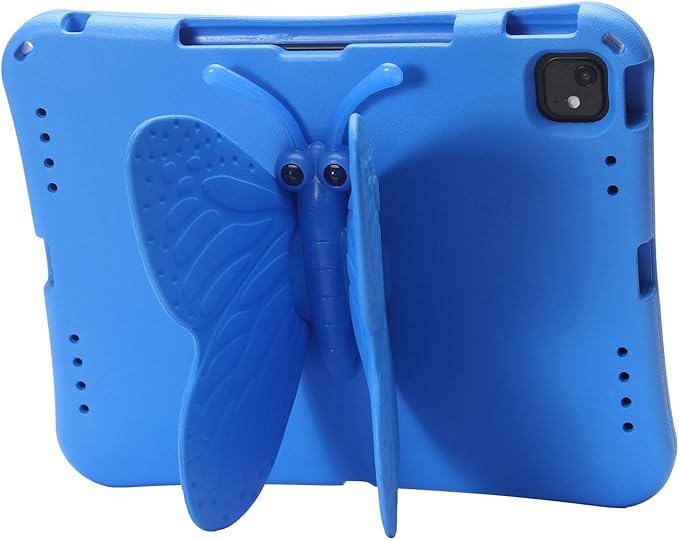 Butterfly Kids Case for iPad Air 13 Inch M3/M2 (2025/2024), iPad Pro 13 M5/M4 (2025/2024), iPad Pro 12.9 (2022/2021/2020/2018), 3D Cartoon EVA Foam Shockproof Stand Cover for Girls - Blue