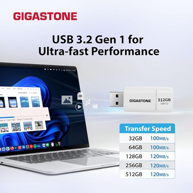 GIGASTONE 512GB Flash Drive, Z60 USB 3.0, 120MB/s Ultra Fast, Retractable Capless Slider Design, Data Storage, Backup for PC/Mac/TV/Car Audio, USB 2.0/3.0/3.1 Compatible