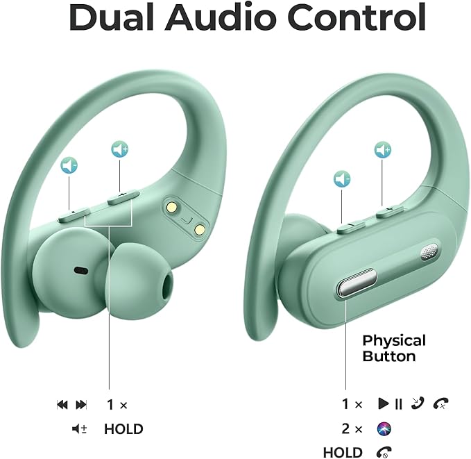 GNMN Active Noise Cancelling Bluetooth Headphones Wireless Earbuds 90 Hrs Playtime Ear Buds with Hi-Res Stereo Deep Bass Power Display Earphones with Earhooks Waterproof Transparency Headset