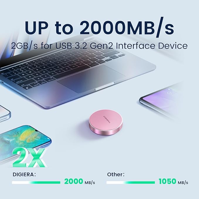 DIGIERA 4TB Magnetic Portable SSD, External Solid State Drives with USB-C 3.2 Gen 2x2, Speed Up to 2000MB/s, Compact & Durable, Compatible with iPhone 15/16 Series and Other USB-C Devices, Pink