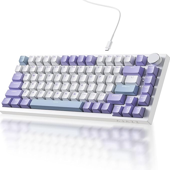Ajazz 75% Mechanical Gaming Keyboard with Volume Knob, Gasket Mount Wired Custom Keyboard, South-Facing RGB Backlit, PBT Keycaps, Pre-lubed Linear Switches, Creamy Sound for Office & Gaming