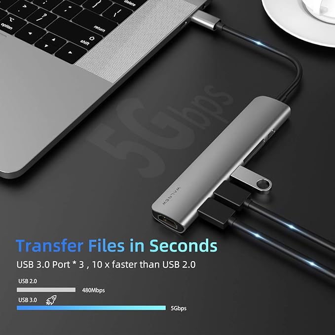WALNEW USB C Hub with 4k HDMI,100W Power Delivery,SD/TF Reader,USB 3.0 Data Ports,7-in-1 USBC Dongle Multiport Adapter,Thunderbolt 4 Dock for Macbook Pro/Air,Mac,iPad 10,Surface,Dell XPS Laptop,Tab S7