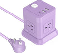 Cube Power Strip, FDTEK 4 Widely Spaced Outlet with 3 USB (1 USB C) Flat Plug Power Strips with Long Extension Cords Space Save Compact Portable for Travel Home Office Cruise (Purple) 5FT