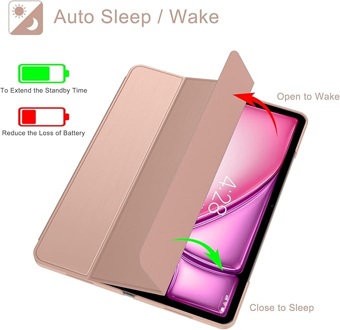Soke Case for iPad Air 13 Inch (M3/M2) 2025/2024,iPad Pro 12.9 2022 2021(6th 5th Generation) - [Slim Trifold Stand + Auto Wake/Sleep],Protective Hard PC Back Cover (Rose Gold)
