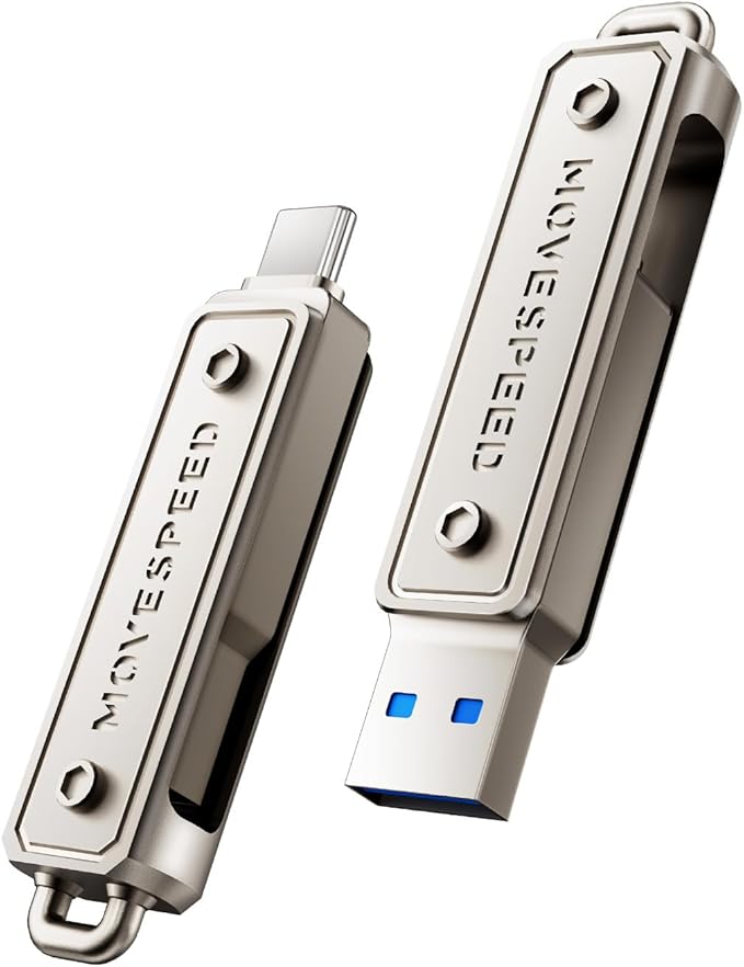 MOVE SPEED 64GB Thumb Drive, 400 MB/s Memory Stick with Type-C + USB 3.2 Gen1 Dual Port, High Speed Pendrive Compatible with 3.1/3.0/2.0 for iPhone 17/16/15 Series, Android, Mac/Pro/Air(1 Pack)