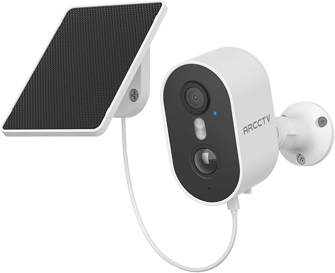 ARCCTV Security Camera Wireless Outdoor, 4MP Recharge Battery Powered WiFi Camera with Solar Panel, Motion Detection, Color Night Vision, 2-Way-Audio, 2.4G/5G Dual Band WiFi