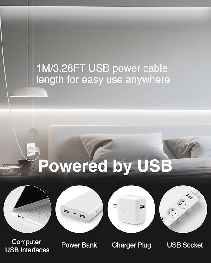 Aclorol 5V COB LED Strip Lights 6000K Cold White USB LED Strip Lights for Bedroom 8mm Width High Density 320LEDs/M Bright for TV Monitor Backlights Under Cabinet Counter Display Case CRI90+ (2 Pack)